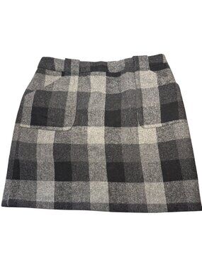 Liz Claiborne Skirt Plaid Womens Size 8 Wool Blend Pockets Black Gray Lined